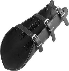Brazalete de cuero medieval negro con hebillas ajustables y cordones, ideal para punk y cosplay.