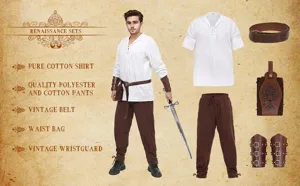 Ensemble costume homme Renaissance chemise pirate médiévale pantalon ceinture pour Halloween