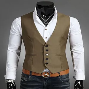Men's Slim Fit Suit Vest Casual Business Solid Color Waistcoat for Autumn Winter