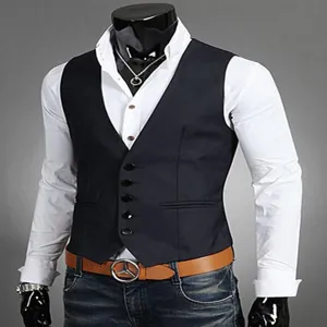 Men slim fit suit vest solid color business casual waistcoat for autumn winter apparel main