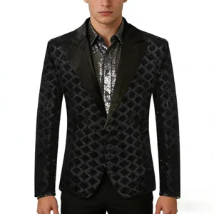 Men Diamond Sequin Peak Lapel Single-Breasted Suit Jacket European Fashion Slim Fit Blazer For Stage Banquet
