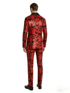 Homme rouge noir sequins costume smoking style baroque scène performance DJ fête veste