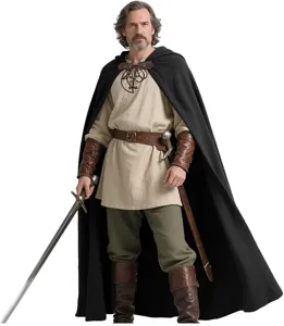 Mittelalter Ranger Umhang Set mit Kapuze und Leinen Tunika für Halloween Cosplay.
