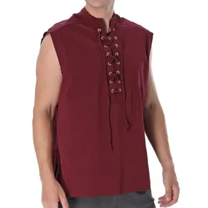 Men's medieval vintage sleeveless lace-up vest Renaissance Halloween costume shirt.