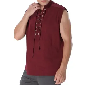 Men medieval sleeveless lace-up vest vintage style casual top apparel detail view