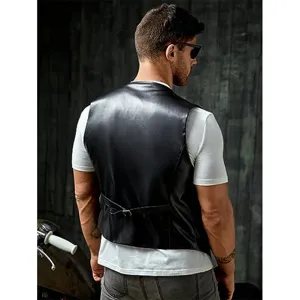 Gilet in ecopelle PU nera da uomo slim fit smanicato stile motociclista giacca top