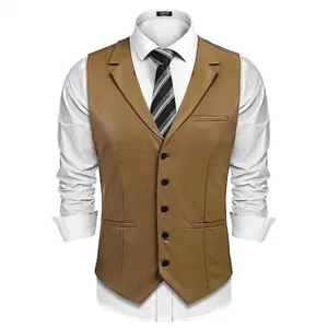 Gilet in Pelle PU Slim Fit Casual da Uomo Collo alla Coreana Monopetto Giacca Moto Biker