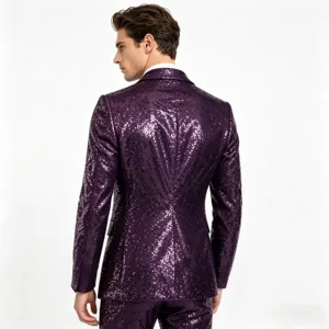 Chaqueta de traje con lentejuelas moradas para hombre, blazer elegante de fiesta.