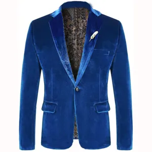 Men royal blue velvet blazer detail, paisley lining, velvet lapel, stylish wedding party jacket