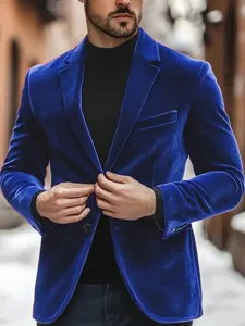 Men's royal blue velvet blazer slim fit suit jacket for wedding party formal events
