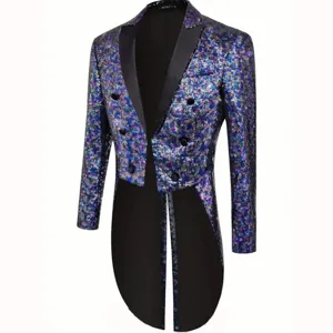 Herren Pailletten Frack Smoking Jacke glitzernd Nachtclub Performance Anzug Oberteil