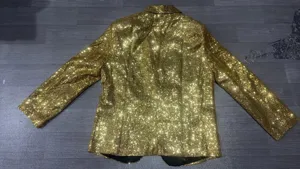 Blazer de lentejuelas doradas para hombre, chaqueta brillante de fiesta para espectáculos.