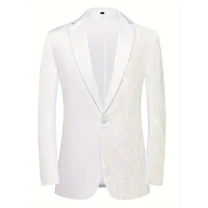 Men's Sequin Lapel Blazer Single Button Casual Suit Jacket Slim Fit Business Party Outerwear