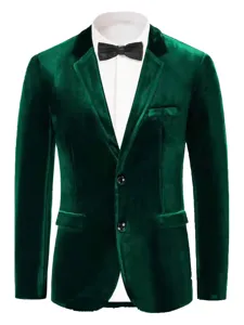 Details of men slim green velvet suit jacket, elegant texture for autumn winter fashion.