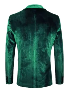 Men's casual slim-fit golden velvet suit jacket, elegant back view, stylish autumn outerwear.