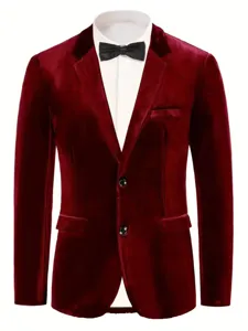 Men's Slim Fit Velvet Blazer Burgundy Formal Suit Jacket Stylish Casual Party Outwear