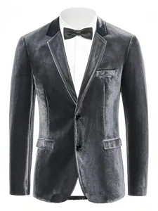 Men's grey velvet slim fit blazer jacket featuring a classic notch lapel and soft fabric.