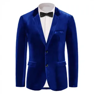 Men's Casual Slim Fit Velvet Suit Jacket Single Breasted Solid Color Stylish Blazer For Autumn Winter Business Party Outerwear