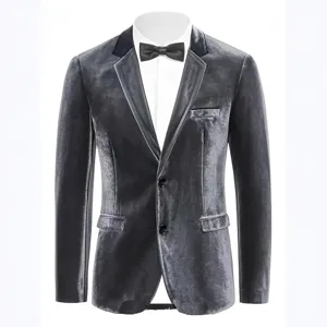 Mens Slim Fit Velvet Blazer Jacket Stylish One Button Suit Coat for Business Party