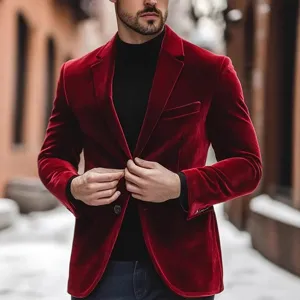 Men's Velvet Suit Jacket Slim Fit Single Breasted Formal Blazer For Wedding Banquet Business Party Outwear