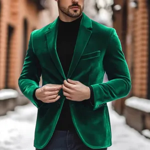 Men's green velvet blazer jacket for formal party wedding business wear single breasted suit