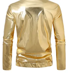 Men's metallic gold long sleeve jacket, shiny stage party outerwear for performance.