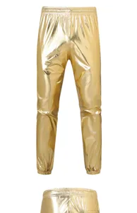 Shiny gold metallic trousers for men, perfect for stage performances, parties and clubs.