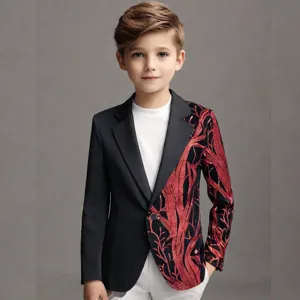 Boys suit set casual blazer pants stylish sequin branch pattern jacket for kids outfit