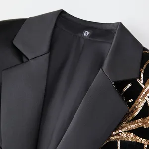 Boys black blazer jacket detail gold sequin branch embroidery luxury elegant festive party wear 6Y