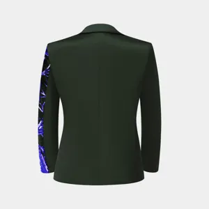 Boys sequin sleeve blazer detail view, showing the back of the dark green casual suit jacket.
