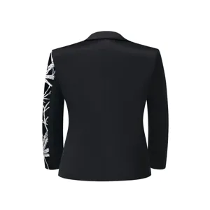 Boys black sequin branch blazer single sleeve detail kids stylish casual suit jacket top