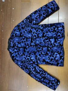 Men blue sequin velvet blazer stylish shawl lapel suit jacket for stage party club wear