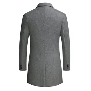 Men's stylish slim fit wool blend trench coat autumn winter long overcoat back view