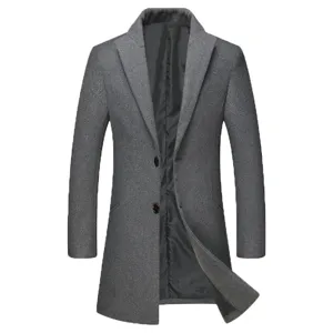 Men slim fit wool blend trench coat mid-length winter overcoat jacket casual business outerwear