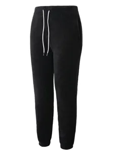Men's casual black fleece sweatpants with adjustable white drawstring for autumn winter.