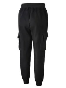 Pantaloni cargo in felpa nera da uomo, pantaloni sportivi casual con tasche laterali.