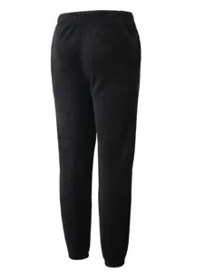 Back view detail of men's black fleece casual pants, showcasing soft warm coral fleece texture.