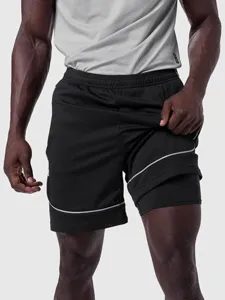 Pantaloncini sportivi da uomo a doppio strato per fitness corsa allenamento e palestra.