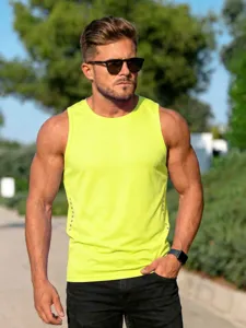 Herren Neongelb ärmelloses Tanktop, atmungsaktiv lässiges Fitness Sport Shirt.