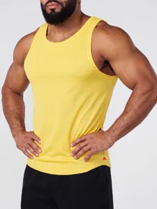 Men solid yellow athletic tank top breathable sleeveless fitness gym workout running apparel