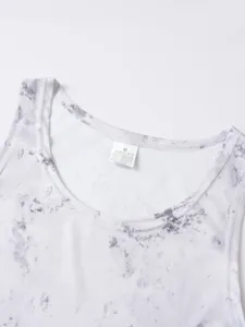Men's sleeveless sports tank top with marble print, breathable running fitness gym top.