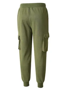 Men waffle knit cargo sweatpants, military green trousers with multi pockets and cuffed hems.