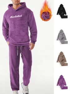 Tuta sportiva con cappuccio in pile spesso da uomo inverno caldo abbigliamento casual