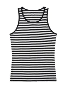 Men's classic black and white striped sleeveless crew neck casual summer basic tank top shirt.