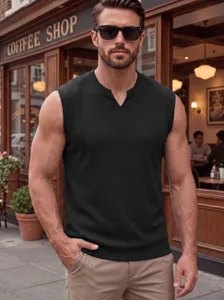 Men's knit vertical stripe sleeveless fitness vest V-neck casual slim fit summer top