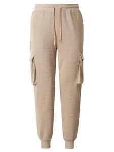 Men's waffle knit cargo sweatpants in khaki, featuring elastic drawstring waist and pockets.