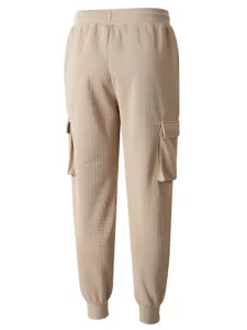 Men's waffle cargo sweatpants casual jogger pants with elastic waist and multi pockets khaki