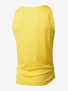 Men's yellow solid athletic tank top back view detail, breathable mesh gym workout fitness running shirt.