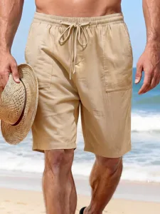 Herren Sommer Freizeit Strand Shorts einfarbig atmungsaktiv Kordelzug elastische Taille Hose