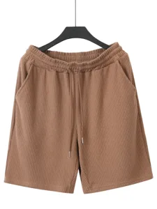 Herren Sommer Freizeit Sport strukturierte Jacquard Strandshorts elastischer Kordelzug braun